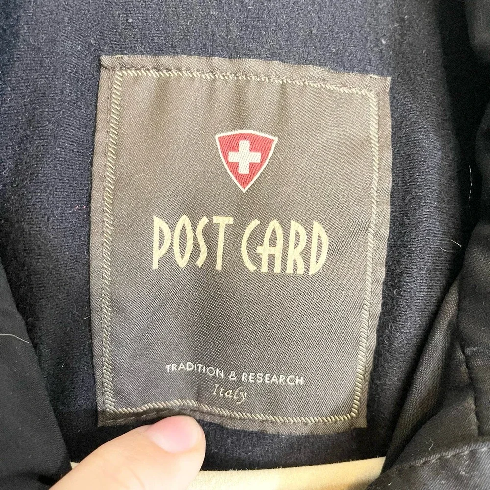 Post Card black Hooded Coat Italian Double Zipper Puffer Jacket Size 4 - Picture 11 of 16